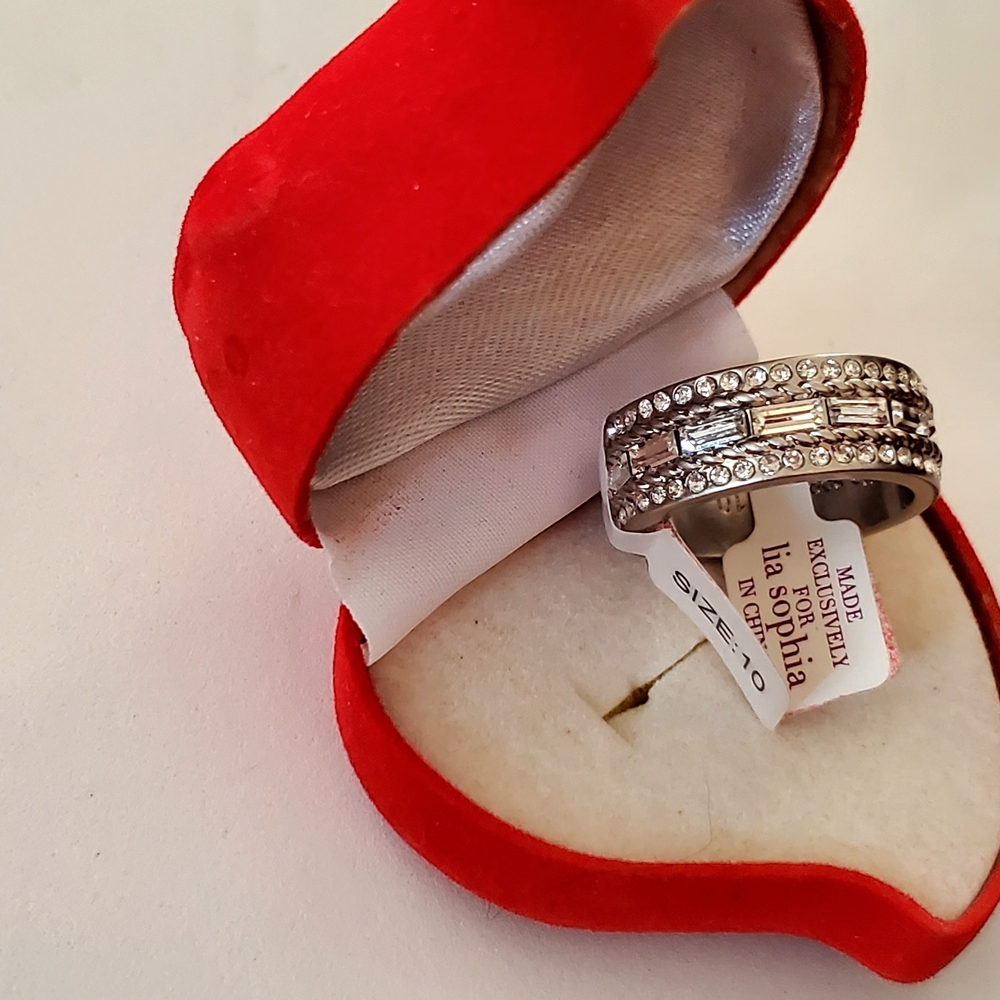 Lia Sophia Silver Crystal Ring Sz 10 New In Box Retired Cocktail - Wedding Style - Picture 6 of 11